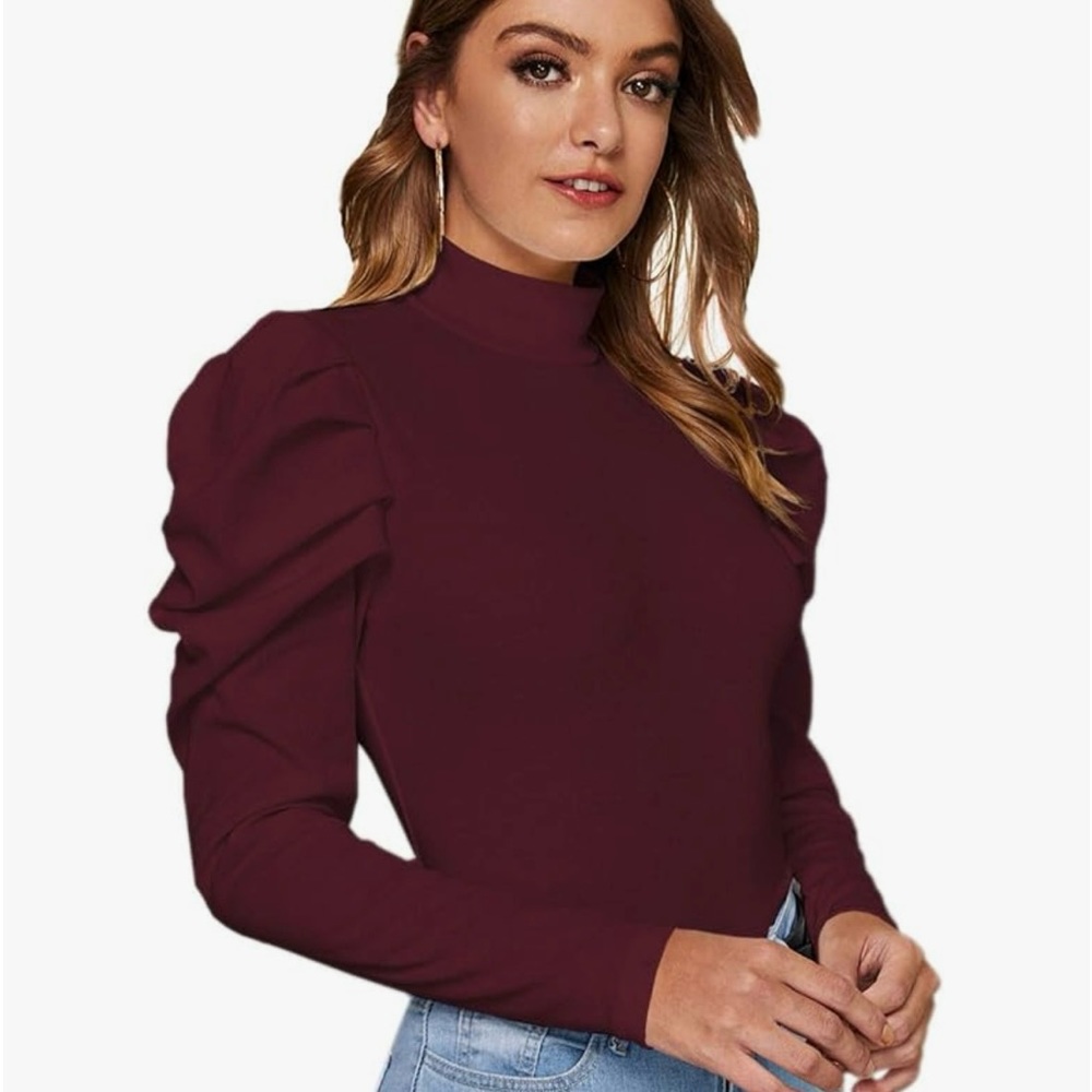 Mock Neck jersey top with leg o'mutton sleeves size XL
